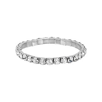 1928 Silver Tone Clear Crystal Stretch Bracelet