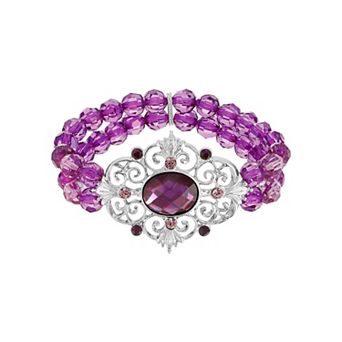 1928 Silver Tone Purple Stretch Bracelet