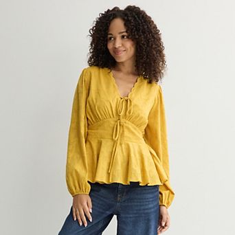 Women's Farmers Market Long Sleeve Tie Front Blouse