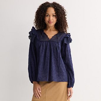 Women's Farmers Market Long Sleeve Ruffle Knit Top