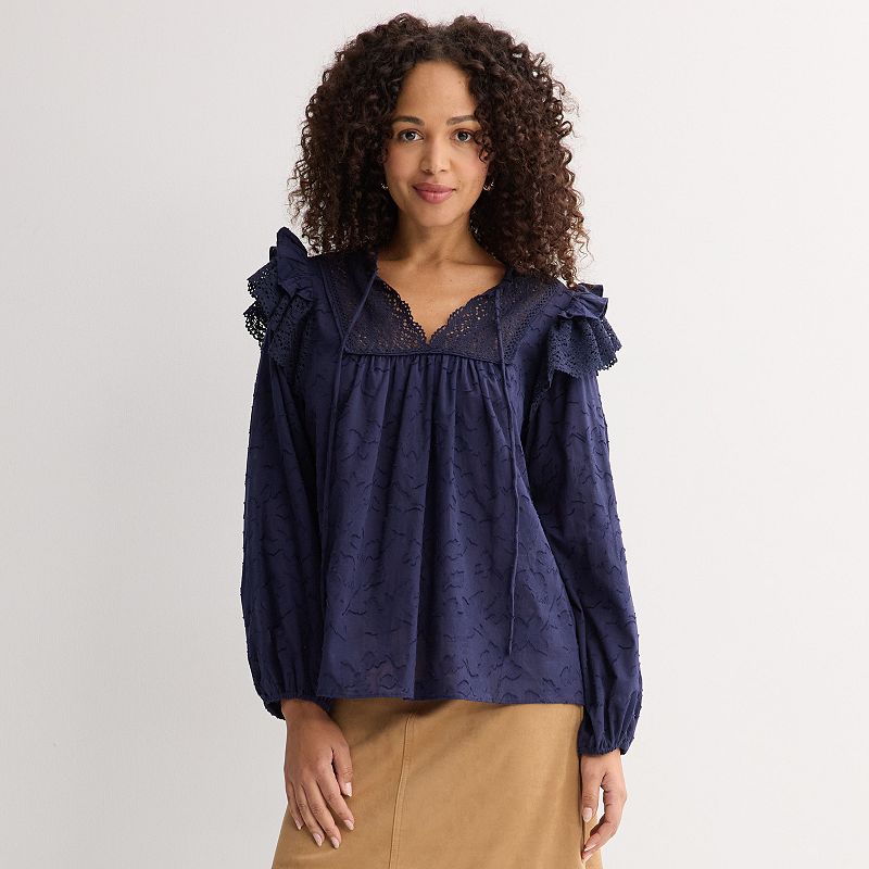 Women's Farmers Market Long Sleeve Ruffle Knit Top