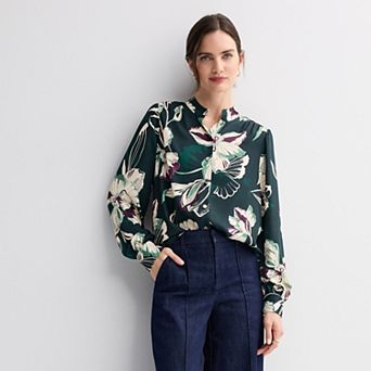 Women's Nine West Shirred Shoulder Button-Up Blouse