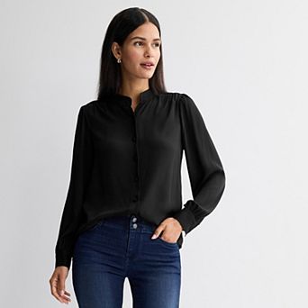 Women's Nine West Shirred Shoulder Button-Up Blouse