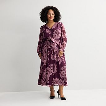 Plus Size Nine West Long Sleeve Button Front Maxi Dress