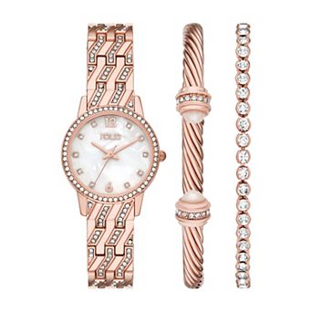 Folio Women's Alloy Simulated Crystal Polished Band Watch & Bracelet Box Set - FMDKSET17