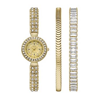 Folio Alloy Simulated Crystal Polished Round Glitzy Watch Set