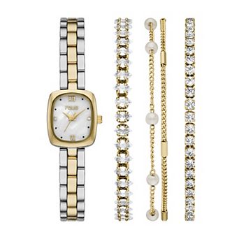 Folio Women's Two Tone Dainty Square Watch & Bracelet Set - FMDKSET186