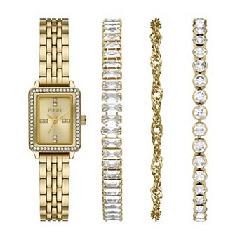 Folio Women's Alloy Simulated Crystal Rectangular Watch & Bracelet Box Set - FMDKSET188