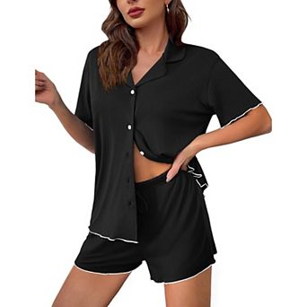 Ekouaer Womens Pajama Sets Button Up Pjs Shorts Sets Soft Sleepwear 2 pc Lounge Sets for Bridal