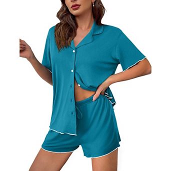 Ekouaer Womens Pajama Sets Button Up Pjs Shorts Sets Soft Sleepwear 2 pc Lounge Sets for Bridal