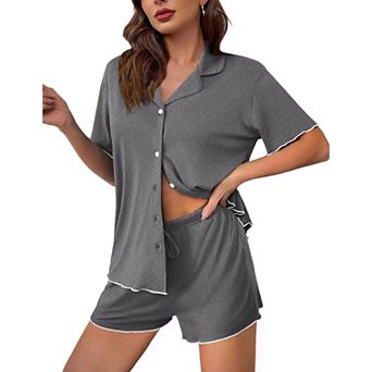 Ekouaer Womens Pajama Sets Button Up Pjs Shorts Sets Soft Sleepwear 2 pc Lounge Sets for Bridal