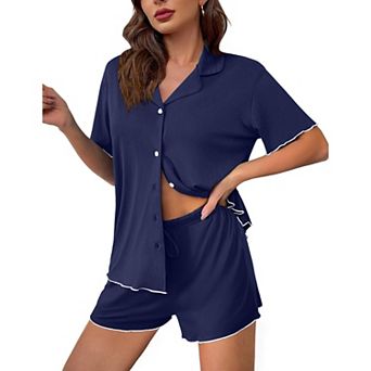 Ekouaer Womens Pajama Sets Button Up Pjs Shorts Sets Soft Sleepwear 2 pc Lounge Sets for Bridal