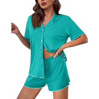 Ekouaer Womens Pajama Sets Button Up Pjs Shorts Sets Soft Sleepwear 2 pc Lounge Sets for Bridal
