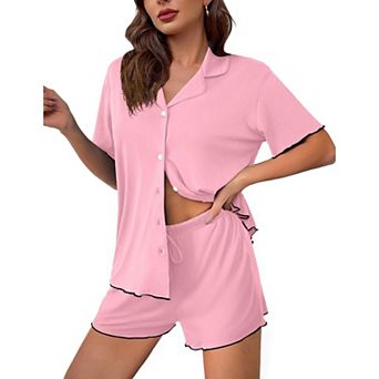 Ekouaer Womens Pajama Sets Button Up Pjs Shorts Sets Soft Sleepwear 2 pc Lounge Sets for Bridal
