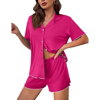 Ekouaer Womens Pajama Sets Button Up Pjs Shorts Sets Soft Sleepwear 2 pc Lounge Sets for Bridal