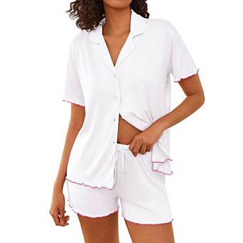 Ekouaer Womens Pajama Sets Button Up Pjs Shorts Sets Soft Sleepwear 2 pc Lounge Sets for Bridal