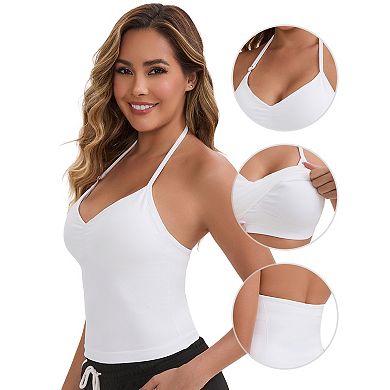2 Packs Women's Halter Neck Wireless Padded Tank Top Adjustable Spaghetti Straps Cropped Camisoles
