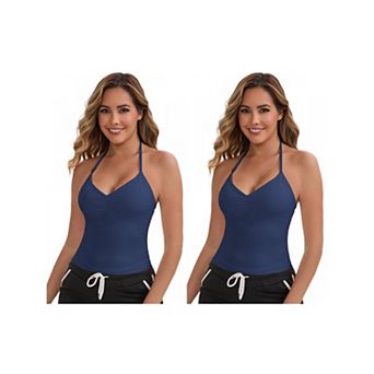 2 Packs Women's Halter Neck Wireless Padded Tank Top Adjustable Spaghetti Straps Cropped Camisoles
