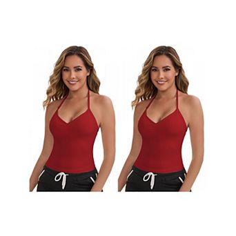 2 Packs Women's Halter Neck Wireless Padded Tank Top Adjustable Spaghetti Straps Cropped Camisoles