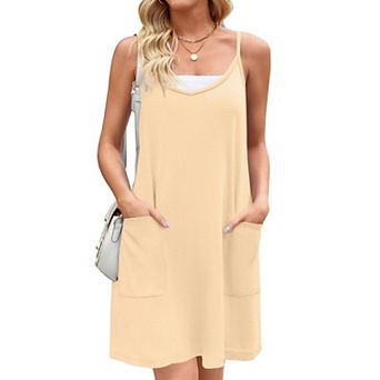 Zeagoo Women's Spaghetti Strap Sleeveless Mini Beach Sundress Casual Vacation Dress with Pockets