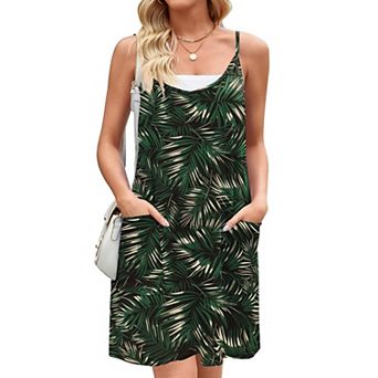 Zeagoo Women's Spaghetti Strap Sleeveless Mini Beach Sundress Casual Vacation Dress with Pockets