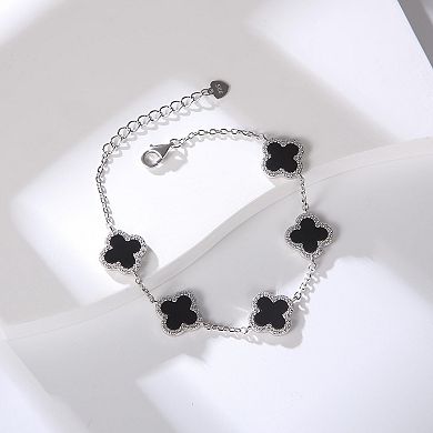 Pure Silver Four-Leaf Clover Adjustable Bracelet, Fashionable For Daily Wear