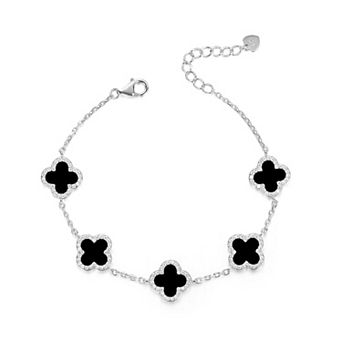 Pure Silver Four-Leaf Clover Adjustable Bracelet, Fashionable For Daily Wear