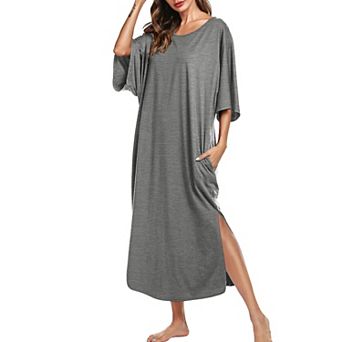 Ekouaer Women's Nightgown Short Sleeve Sleepshirt Long Loungewear Casual Maxi Lounge Dress House