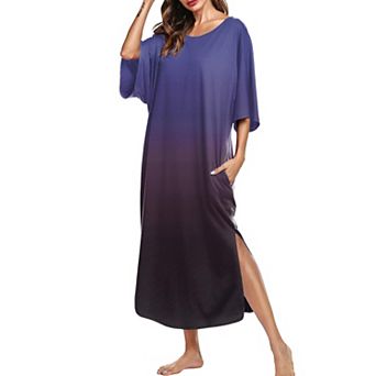 Ekouaer Women's Nightgown Short Sleeve Sleepshirt Long Loungewear Casual Maxi Lounge Dress House