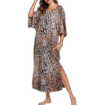 Ekouaer Women's Nightgown Short Sleeve Sleepshirt Long Loungewear Casual Maxi Lounge Dress House