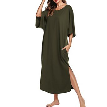 Ekouaer Women's Nightgown Short Sleeve Sleepshirt Long Loungewear Casual Maxi Lounge Dress House