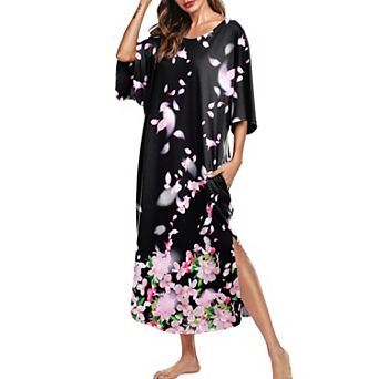 Ekouaer Women's Nightgown Short Sleeve Sleepshirt Long Loungewear Casual Maxi Lounge Dress House