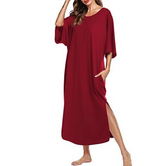 Ekouaer Women's Nightgown Short Sleeve Sleepshirt Long Loungewear Casual Maxi Lounge Dress House