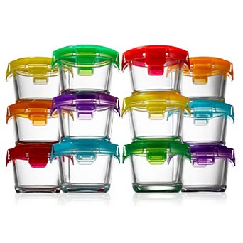 NutriChef 24 pc Glass Food Storage, 4.48oz Mini Round Containers, Microwave & Dishwasher Safe