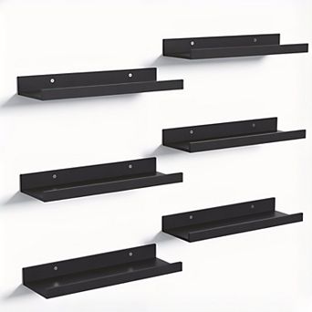 Floating Wood Shelves Set of 6 Wall Mounted Decor Storage for Home Rooms