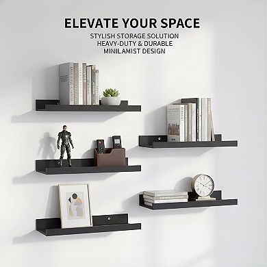 Floating Wood Shelves Set of 6 Wall Mounted Decor Storage for Home Rooms