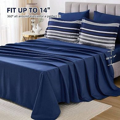 Boho Striped Microfiber 7pc Comforter Set All Season Soft Bedding