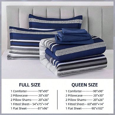 Boho Striped Microfiber 7pc Comforter Set All Season Soft Bedding