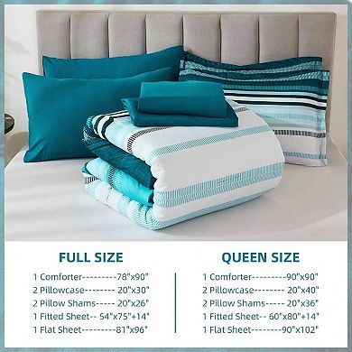 Boho Striped Microfiber 7pc Comforter Set All Season Soft Bedding