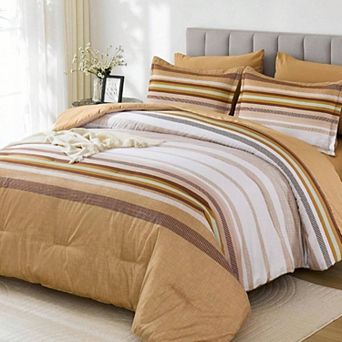 Boho Striped Microfiber 7 pc Comforter Set All Season Soft Bedding