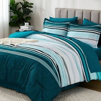 Boho Striped Microfiber 7 pc Comforter Set All Season Soft Bedding