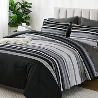 Boho Striped Microfiber 7 pc Comforter Set All Season Soft Bedding