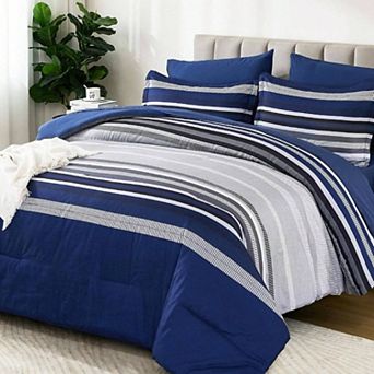 Boho Striped Microfiber 7 pc Comforter Set All Season Soft Bedding