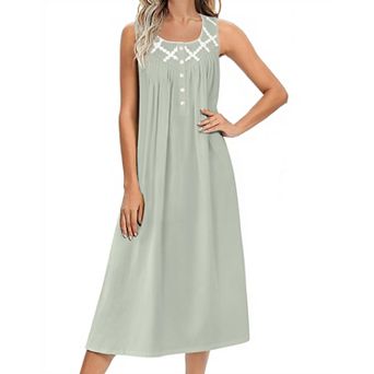 Ekouaer Nightgowns for Women Cotton Long Night Gown Sleeveless Sleep Dress Victorian Nightdress