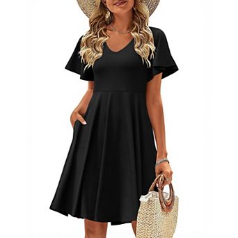 Zeagoo Women's V Neck Mini Swing Dress Floral Ruffle Short Sleeve Beach Party Dress