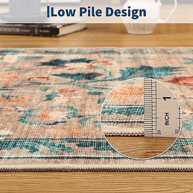 Retro Botanical Polyester Area Rug Floral Patterned Stylish Floor Decor for Living Room, Bedroom