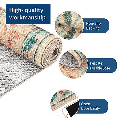 Retro Botanical Polyester Area Rug Floral Patterned Stylish Floor Decor for Living Room, Bedroom