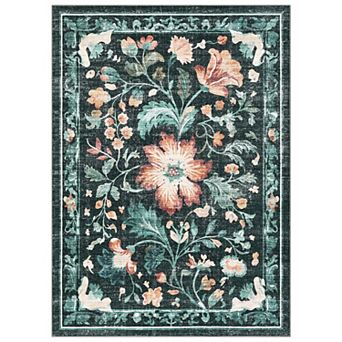 Retro Botanical Polyester Area Rug Floral Patterned Stylish Floor Decor for Living Room, Bedroom