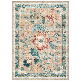 Retro Botanical Polyester Area Rug Floral Patterned Stylish Floor Decor for Living Room, Bedroom