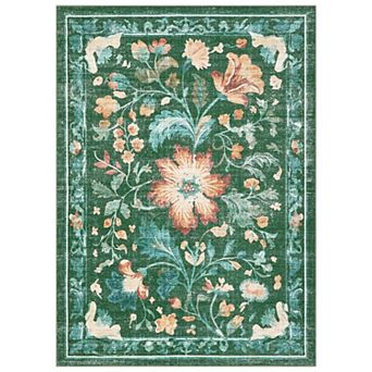 Retro Botanical Polyester Area Rug Floral Patterned Stylish Floor Decor for Living Room, Bedroom